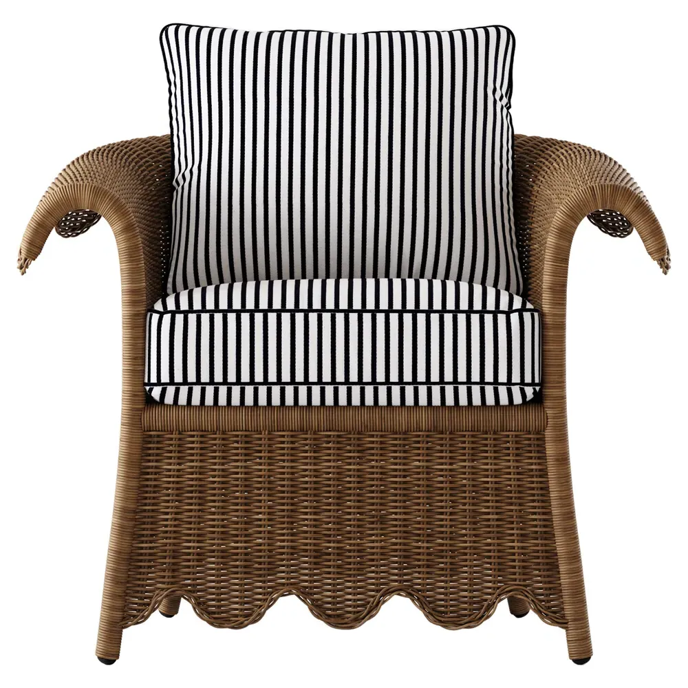 Cielo Scalloped Outdoor Lounge Chair - Navy Stripe, Wicker