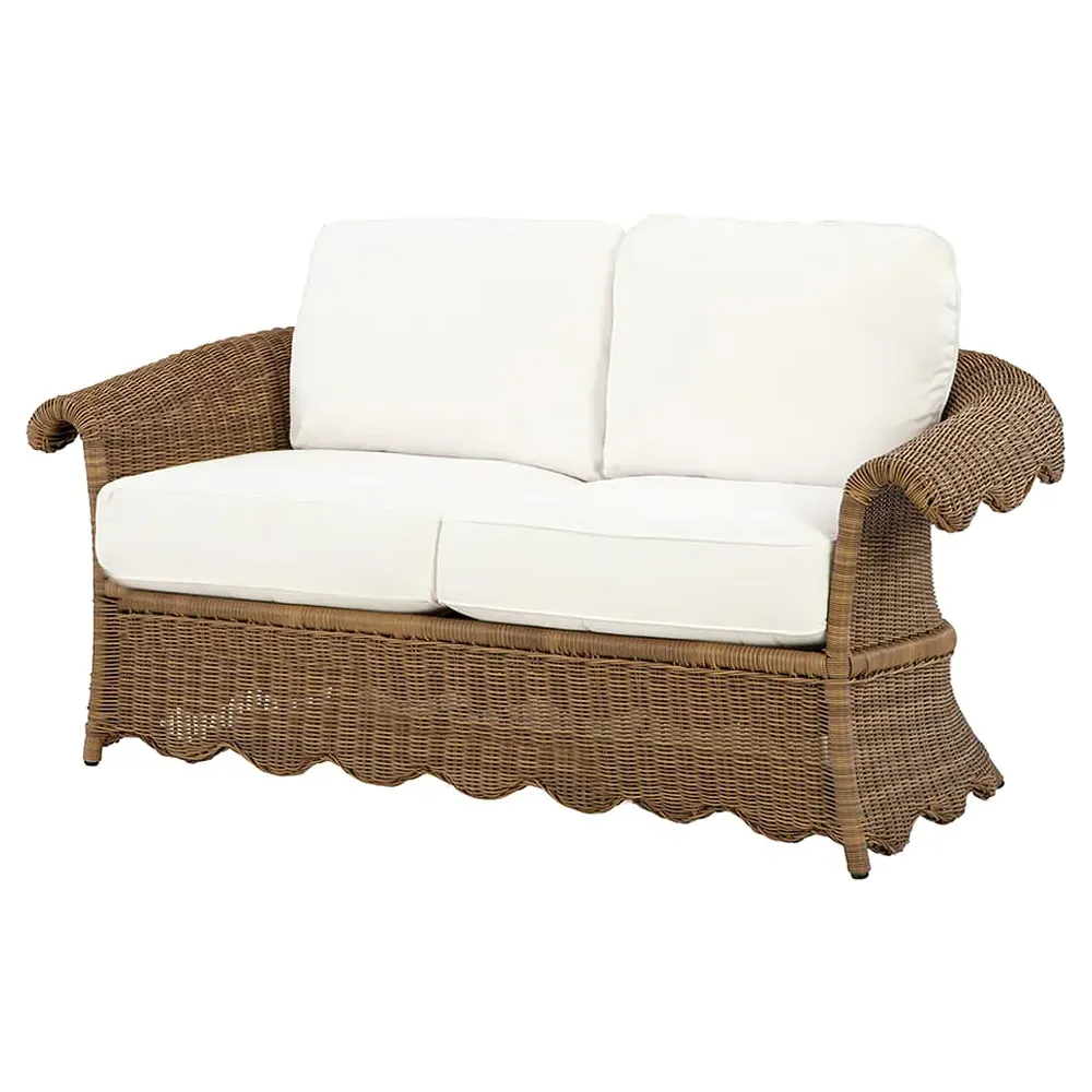 Cielo Scalloped Outdoor Loveseat - White, Wicker