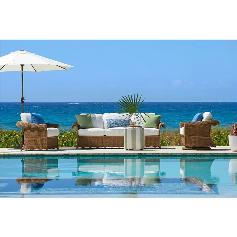 Cielo Scalloped Outdoor Sofa - White, Wicker