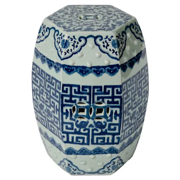 Ciera Hexagonal Garden Stool - Blue, Porcelain