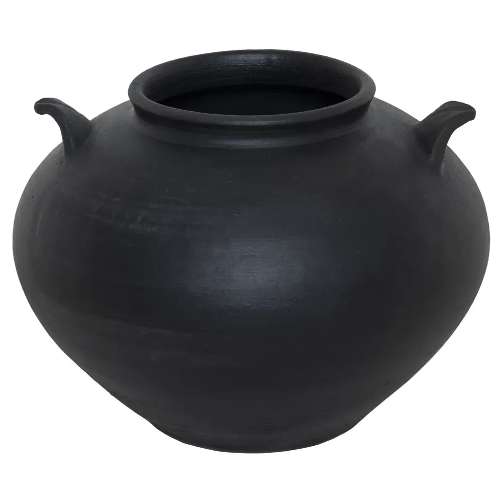 Civita Terracotta Vessel with Handles - Aged Black