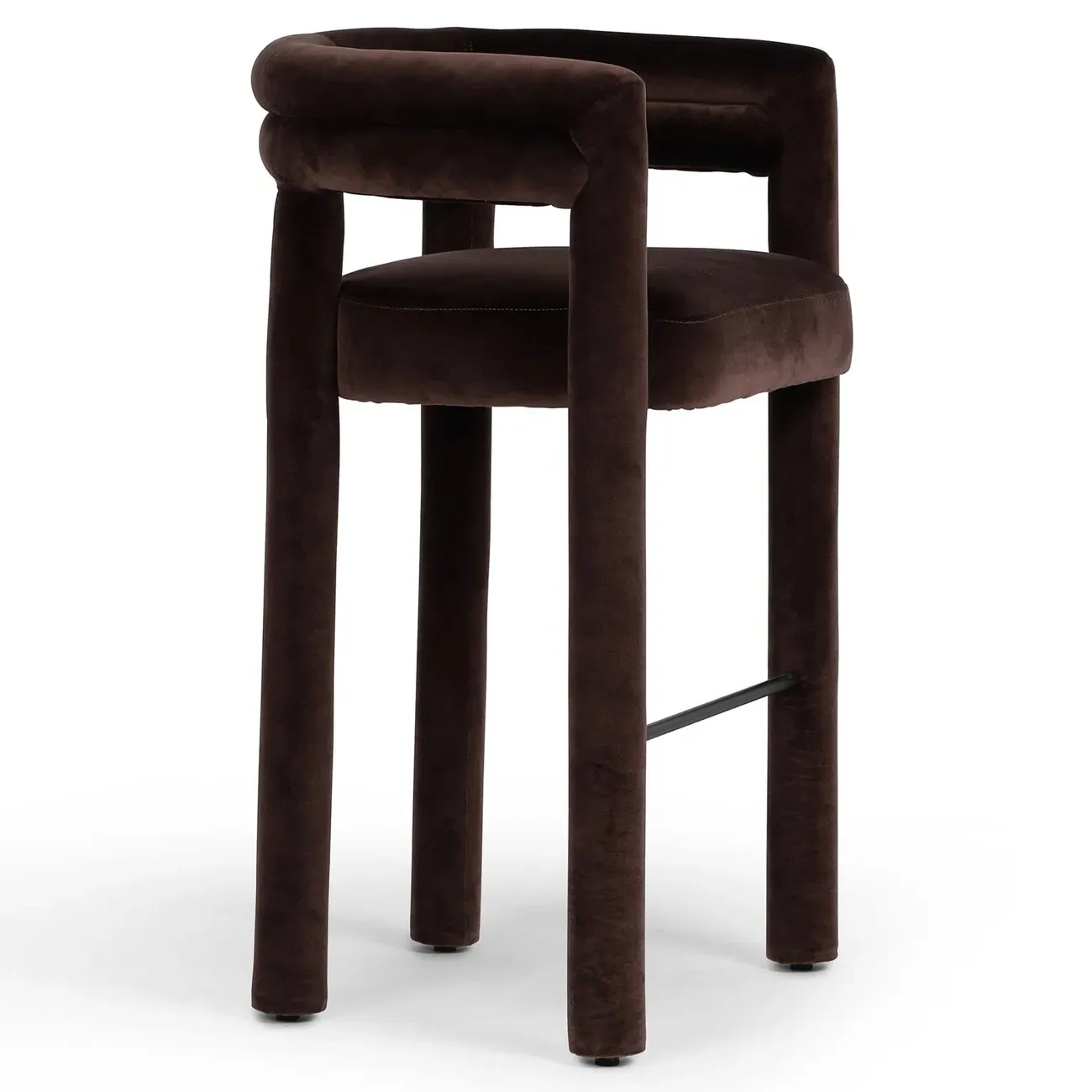 Claire Bar Stool - Dark Brown, Velvet
