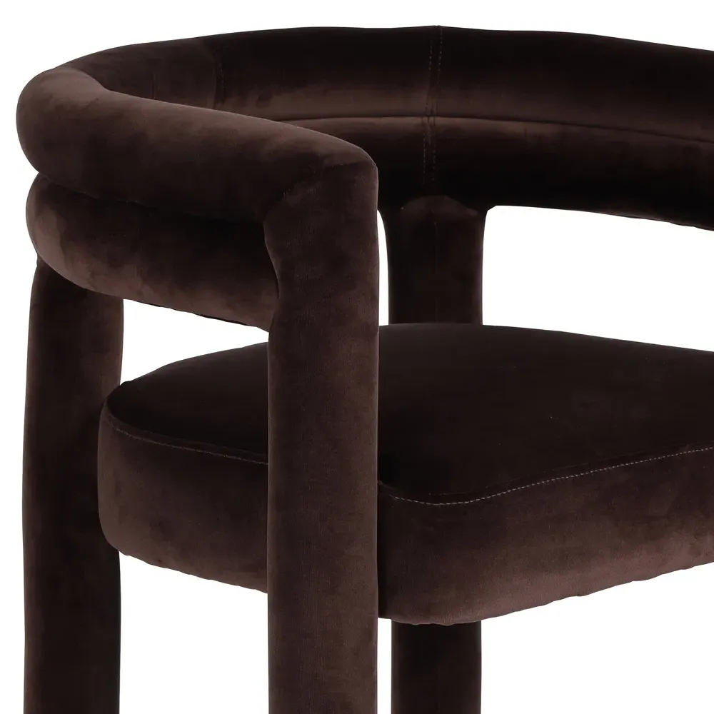 Claire Bar Stool - Dark Brown, Velvet