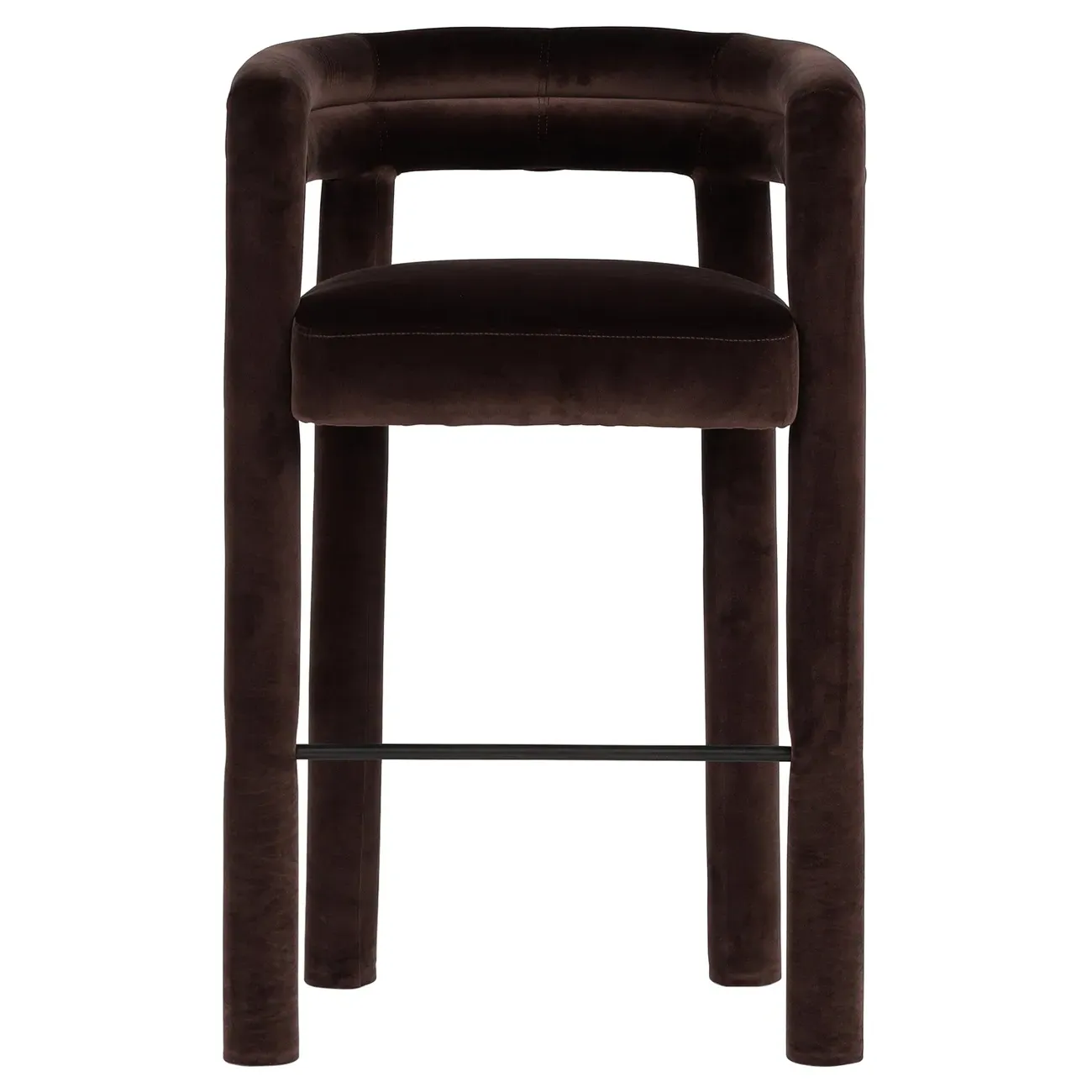 Claire Bar Stool - Dark Brown, Velvet