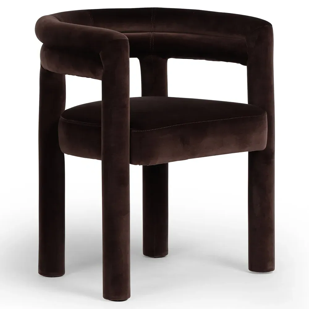Claire Dining Arm Chair - Dark Brown, Velvet