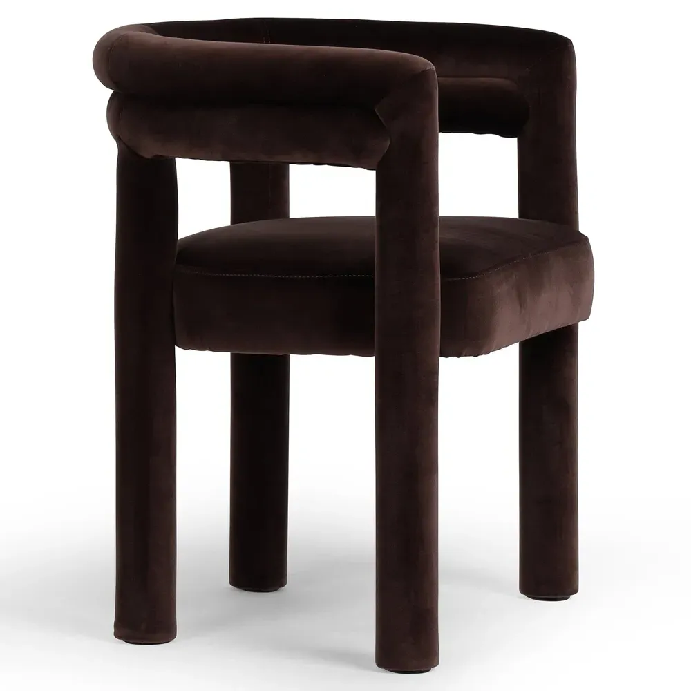 Claire Dining Arm Chair - Dark Brown, Velvet