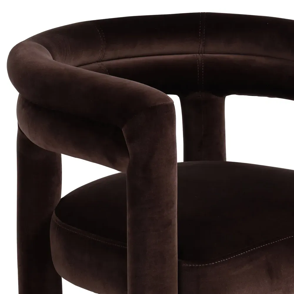 Claire Dining Arm Chair - Dark Brown, Velvet