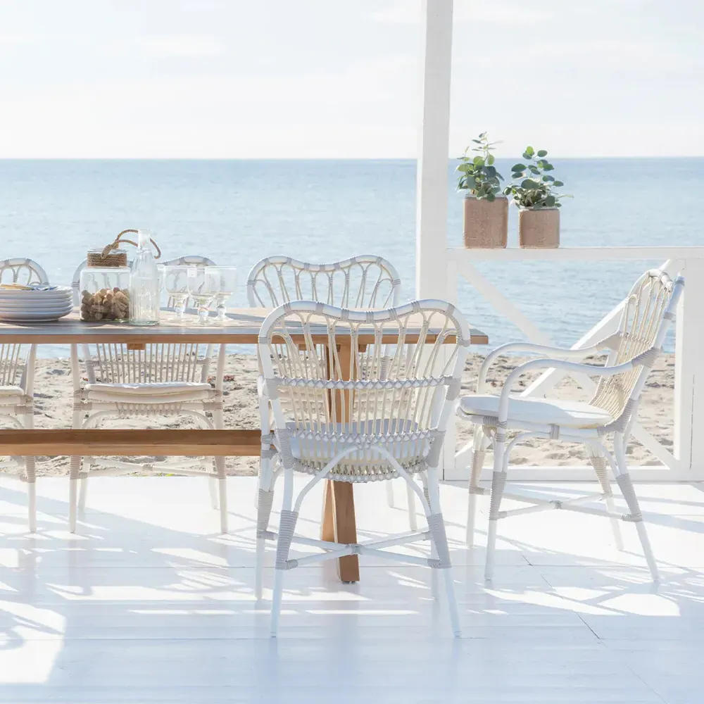 Claire Faux Rattan Outdoor Dining Side Chair - White