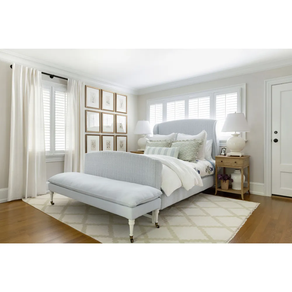 Claire Queen Size Wingback Footboard Bed - Blue, Oak