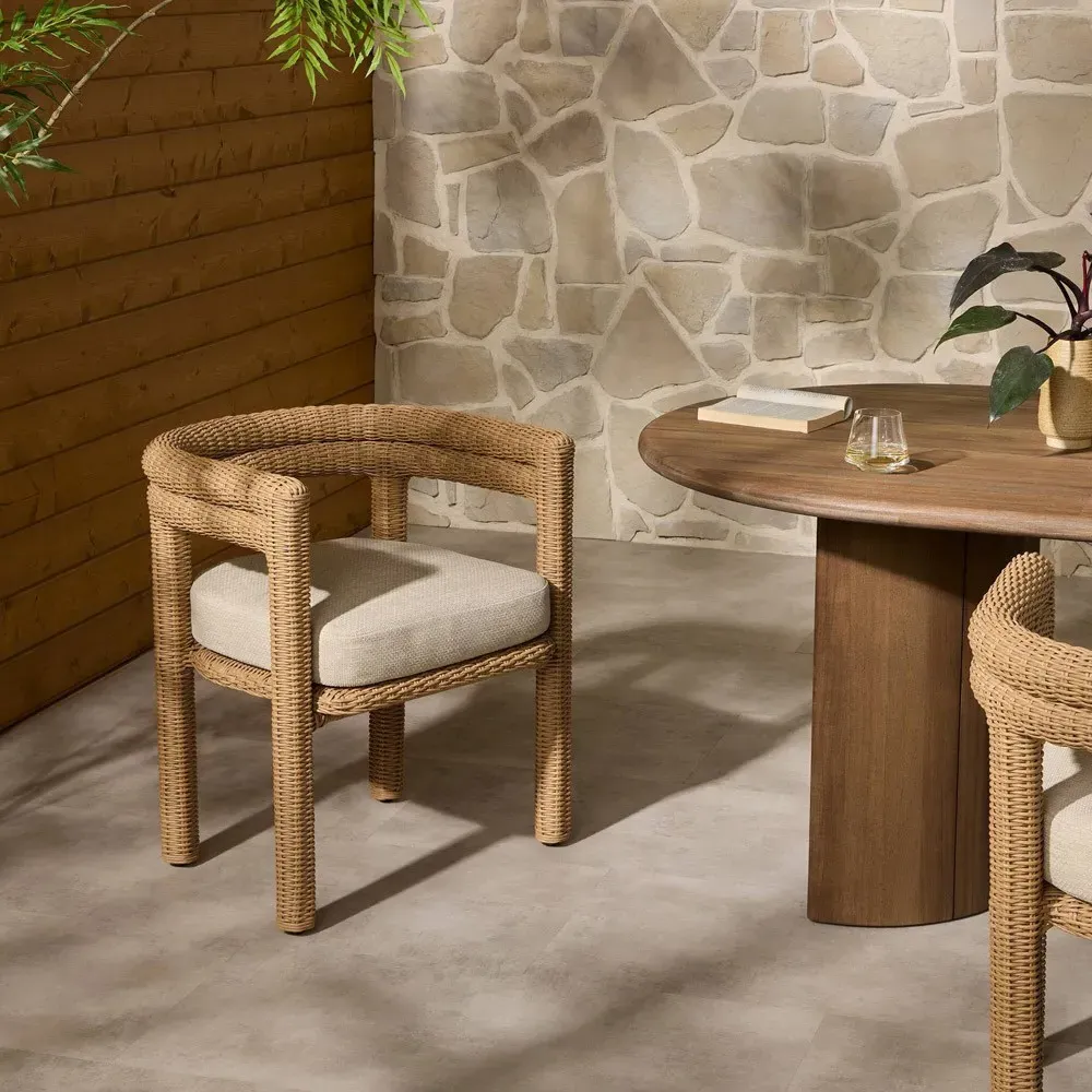 Claire Woven Wicker Outdoor Dining Arm Chair - Brown