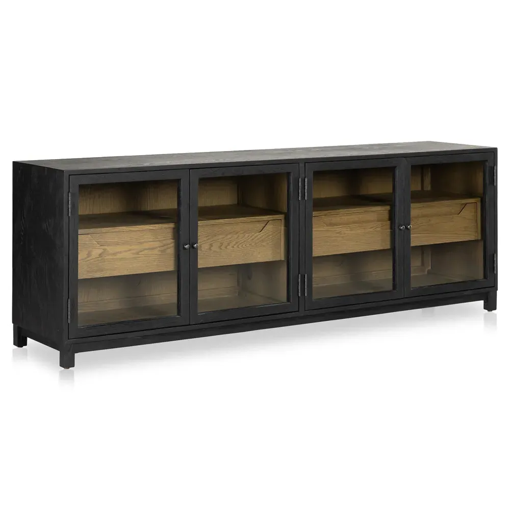 Clarence 4 Door Media Cabinet - Black, Oak