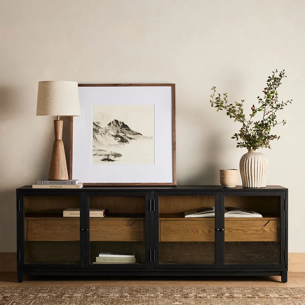 Clarence 4 Door Media Cabinet - Black, Oak