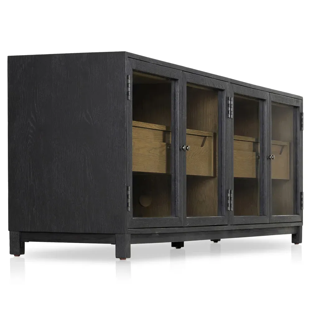 Clarence 4 Door Media Cabinet - Black, Oak