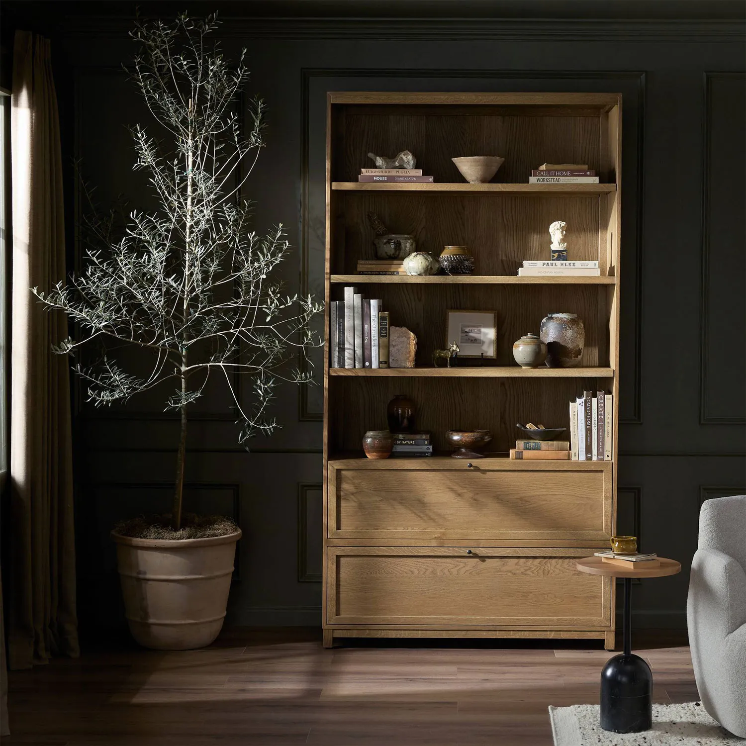 Clarence Bookcase with Drawer - Brown, Oak