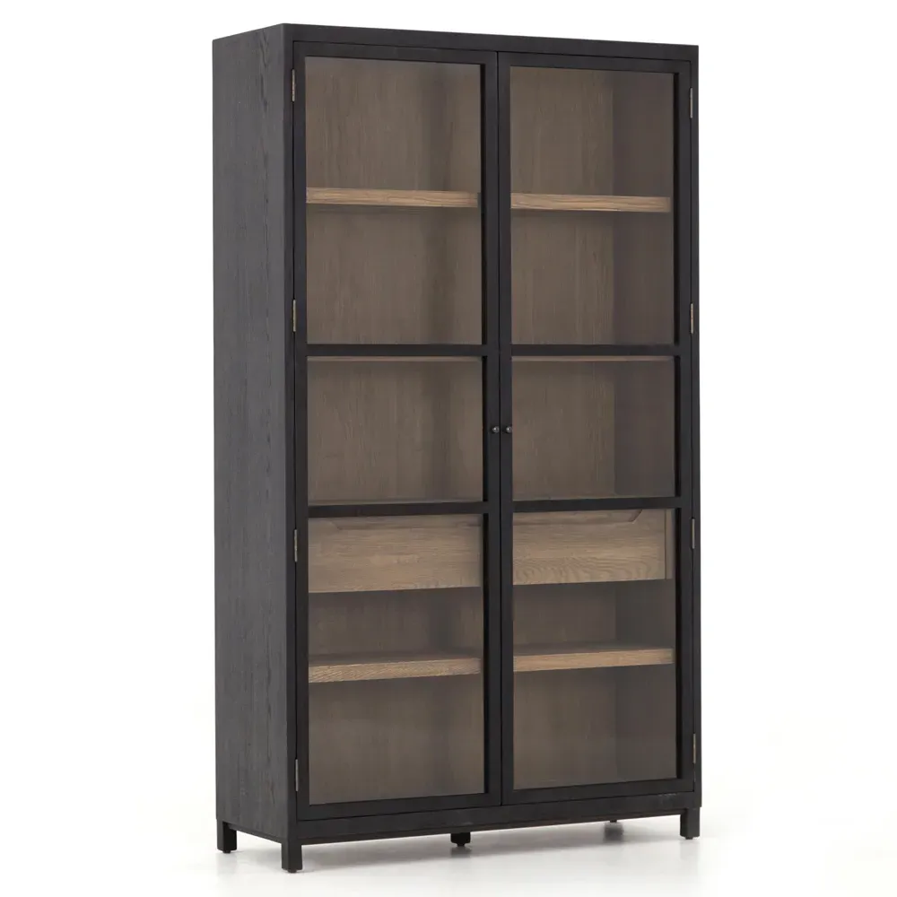 Clarence Display Case with Glass Door - Black, Oak