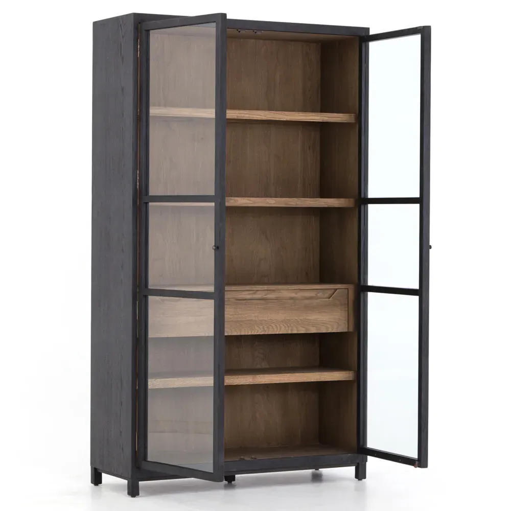 Clarence Display Case with Glass Door - Black, Oak