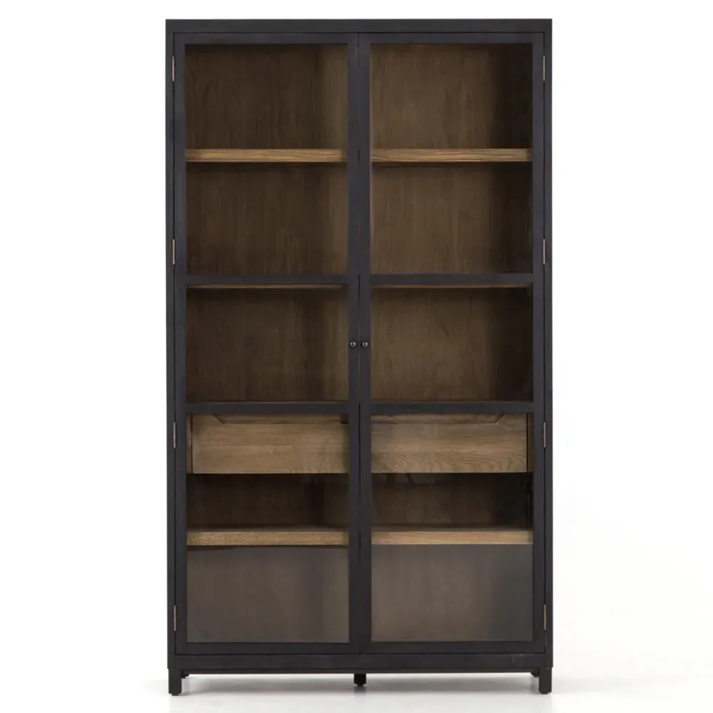 Clarence Display Case with Glass Door - Black, Oak