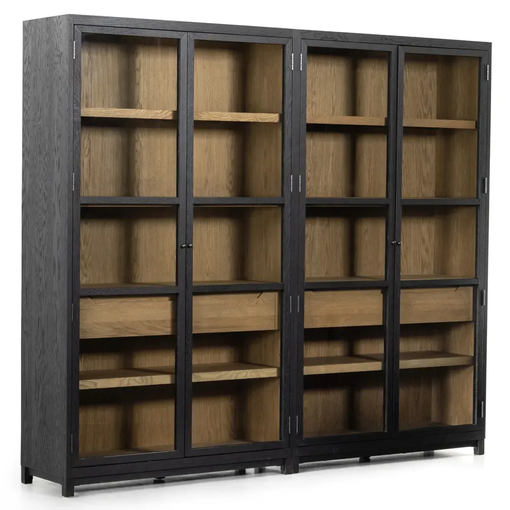 Clarence Double Display Cabinet with Storage - Black, Oak