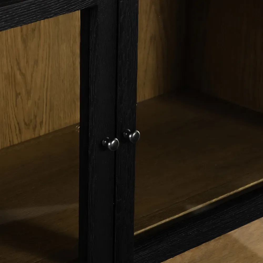 Clarence Double Display Cabinet with Storage - Black, Oak