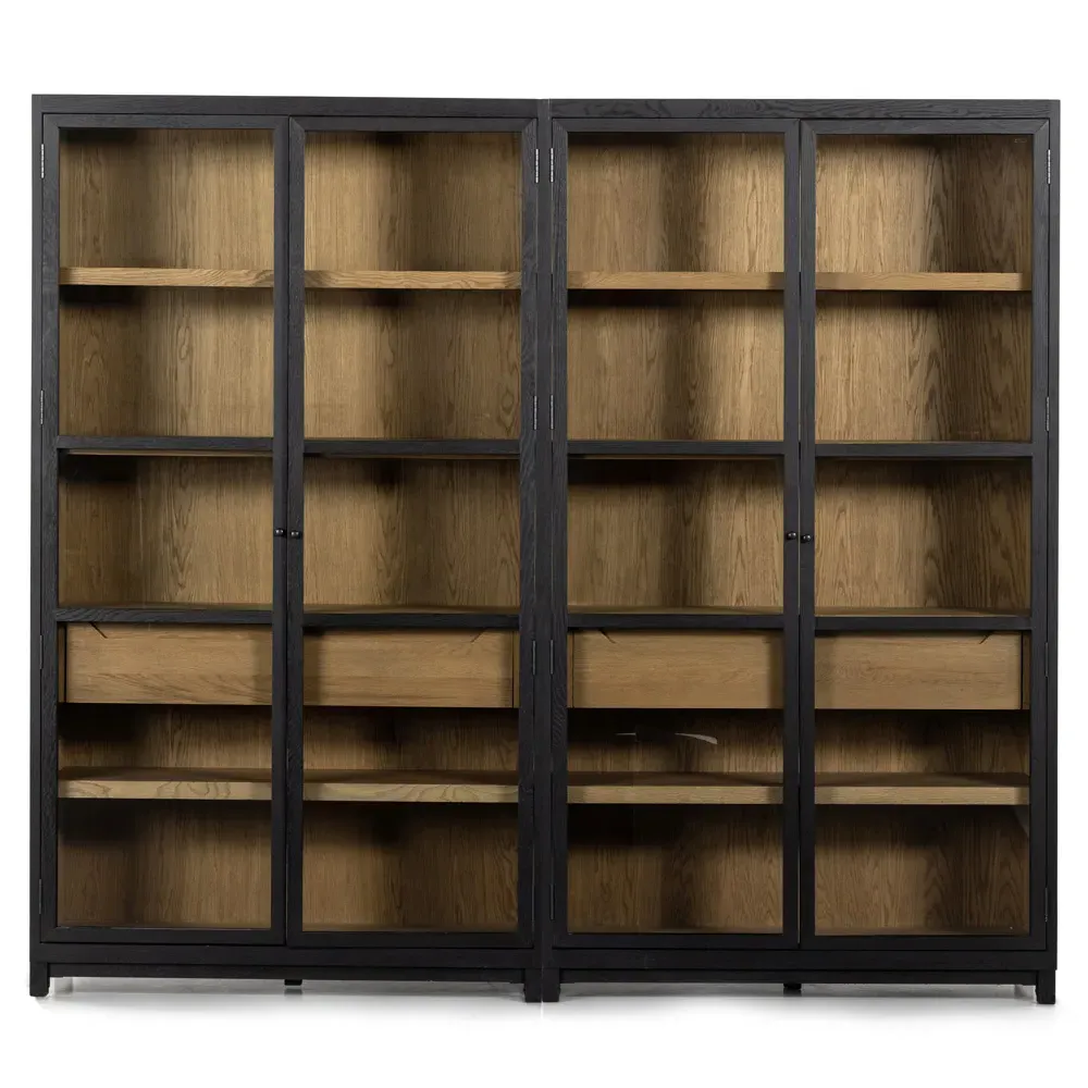 Clarence Double Display Cabinet with Storage - Black, Oak