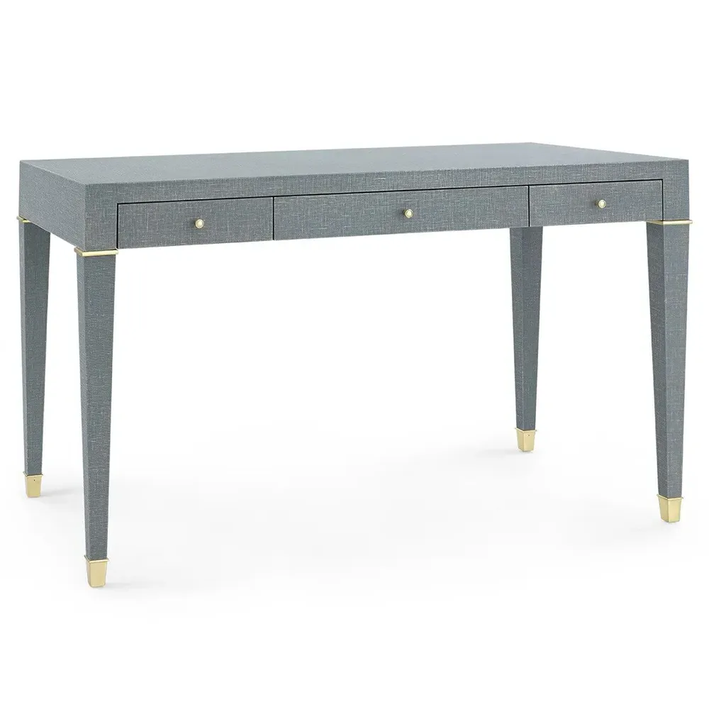 Claudette Office Desk with Drawers - Grey, Linen