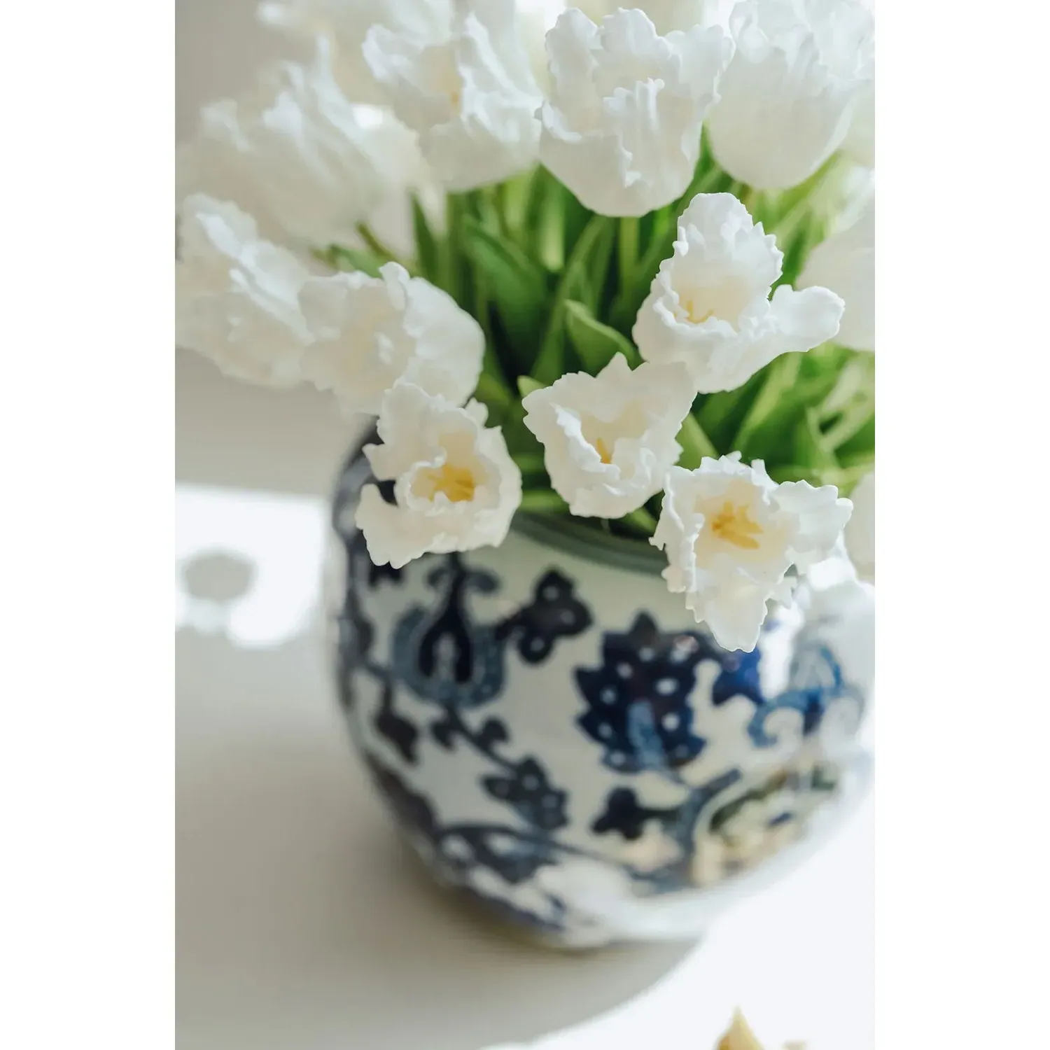 Claudette Toile Vase Faux Floral Arrangement - White, Ceramic