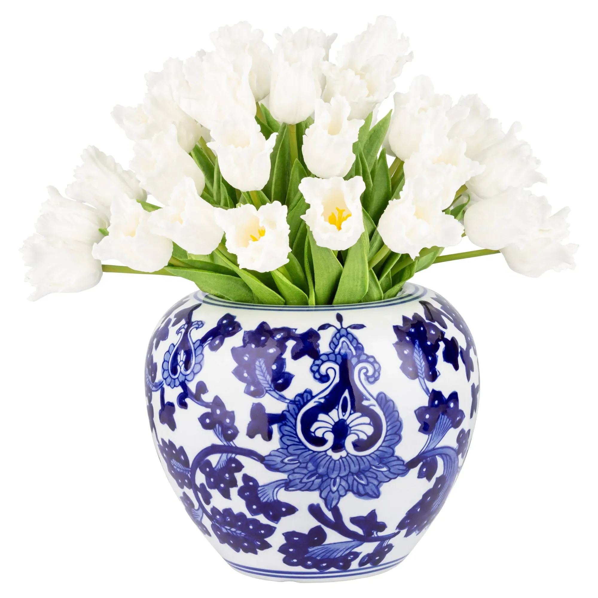 Claudette Toile Vase Faux Floral Arrangement - White, Ceramic