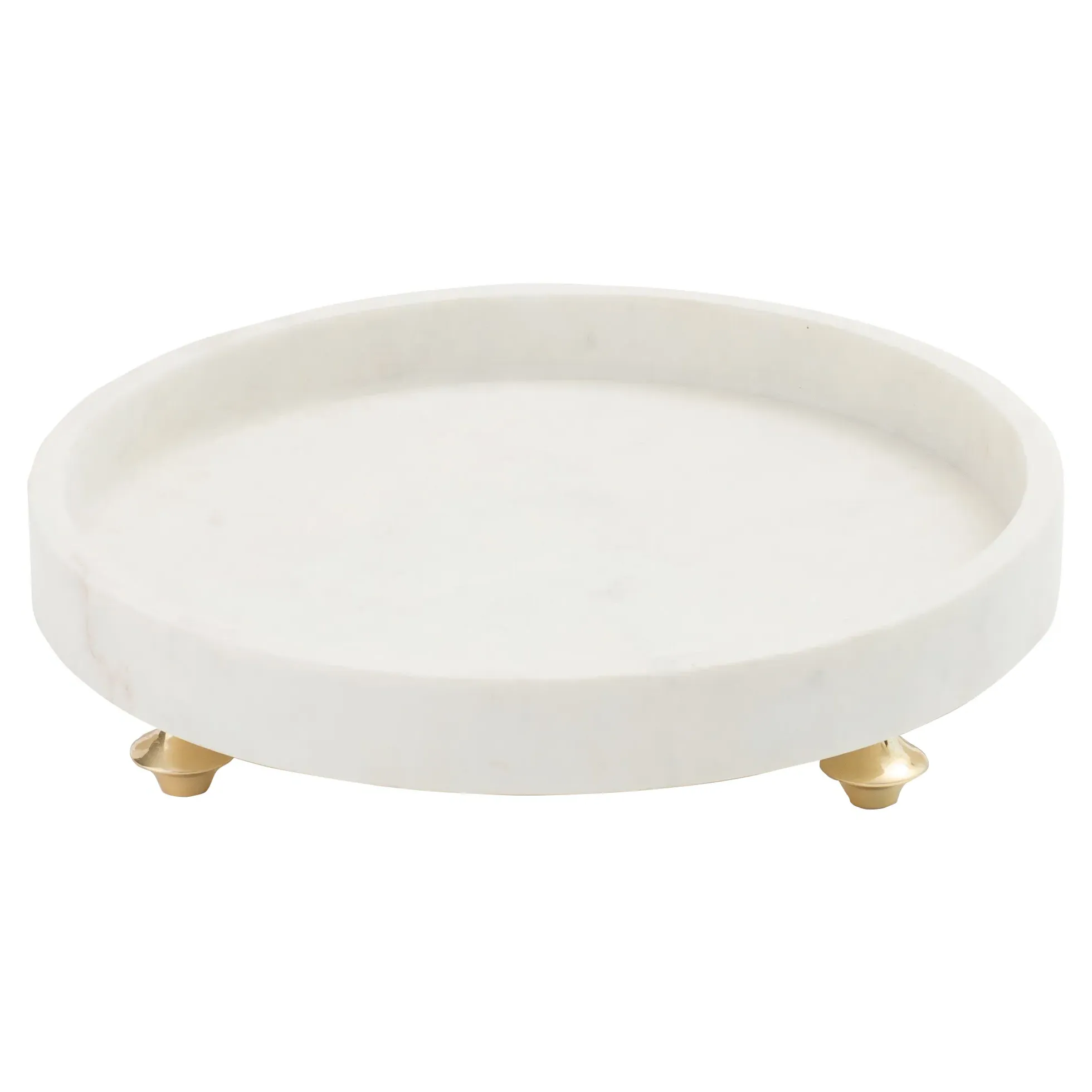 Claudia Round Footed Marble Tray - Gold, White