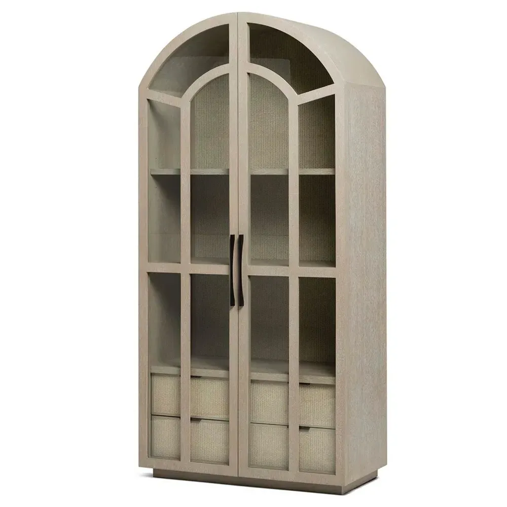 Claudine Arched Display Case - Cliffside Beige, Rattan