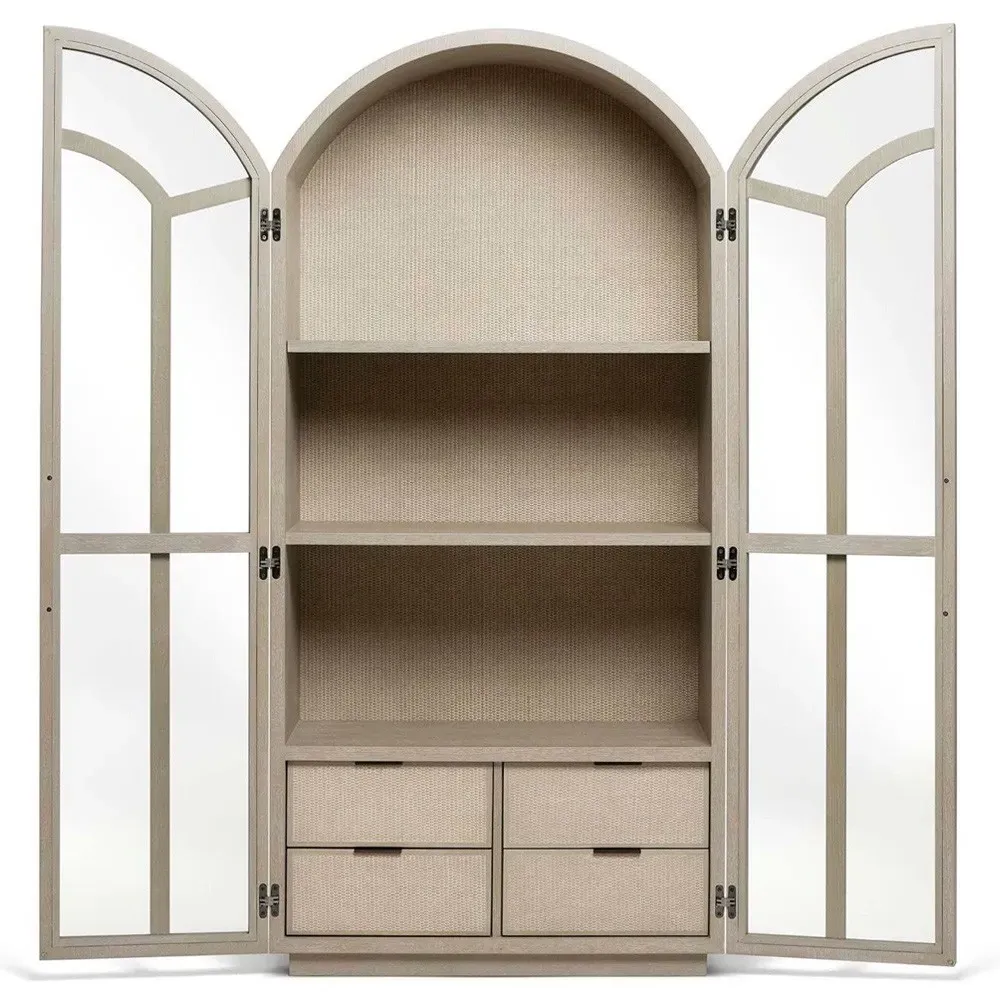 Claudine Arched Display Case - Cliffside Beige, Rattan
