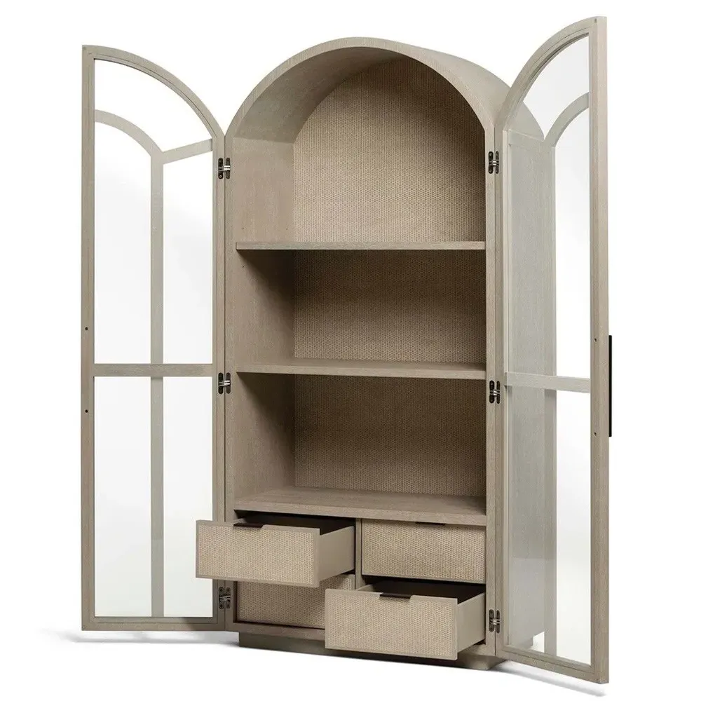 Claudine Arched Display Case - Cliffside Beige, Rattan