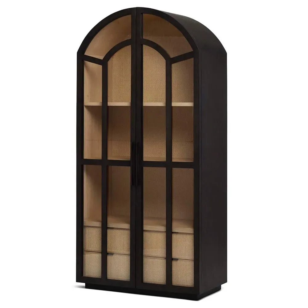 Claudine Arched Display Case - Coffee Black, Rattan