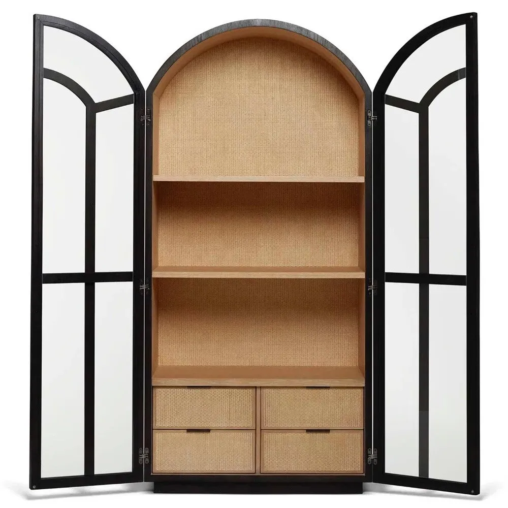 Claudine Arched Display Case - Coffee Black, Rattan