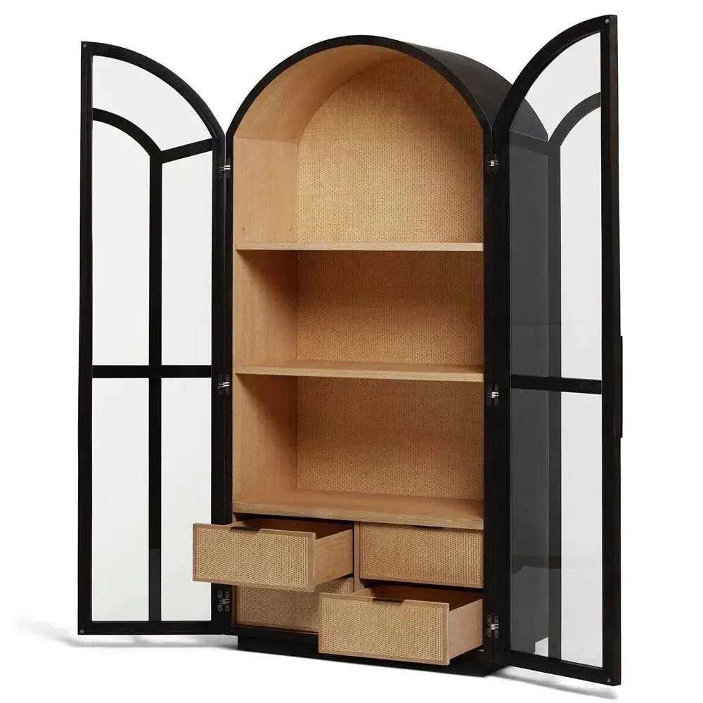 Claudine Arched Display Case - Coffee Black, Rattan