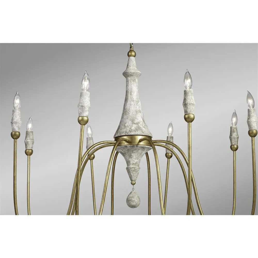 Clay French Distressed Large Column Chandelier - Gold