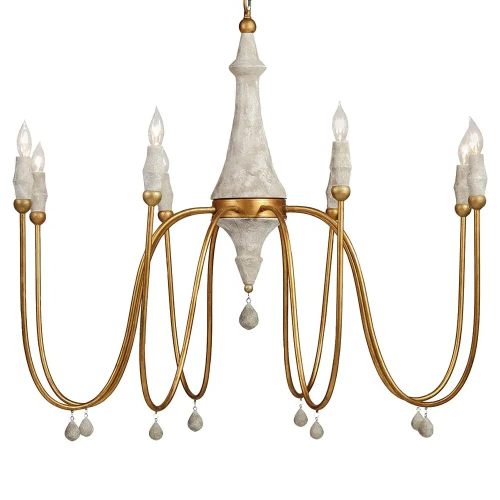Clay French Distressed Large Column Chandelier - Gold image