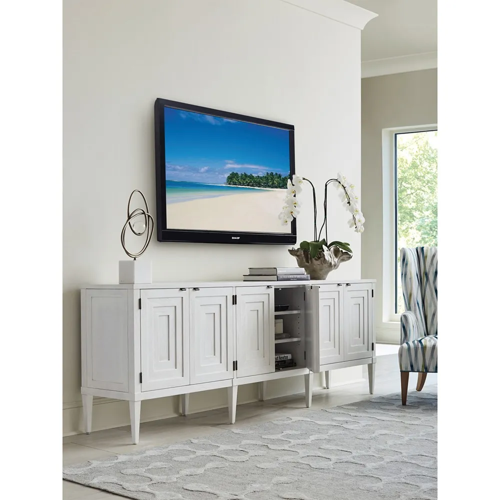 Clearwater 100" Media Console - White, Mahogany
