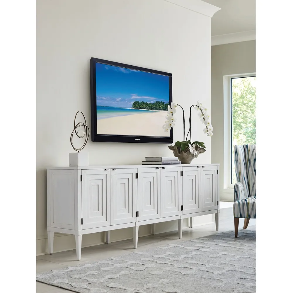 Clearwater 100" Media Console - White, Mahogany