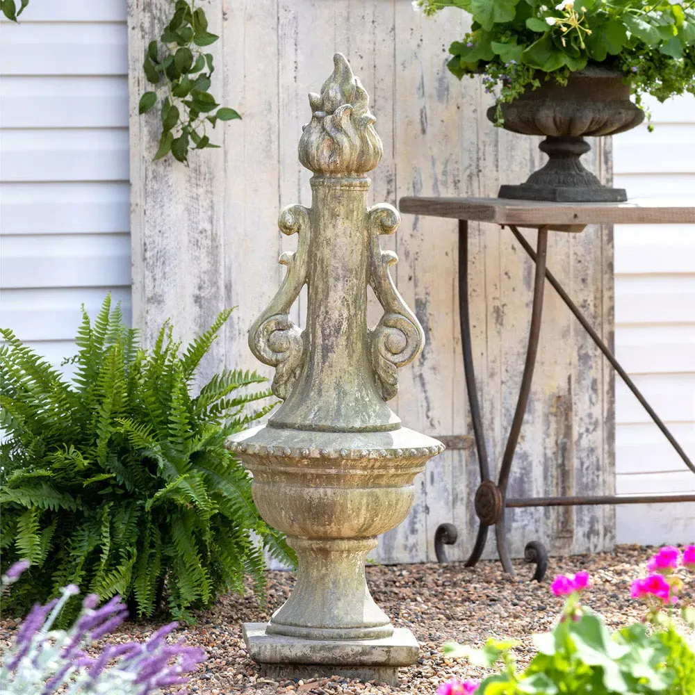 Clementine Garden Torch Statue - Grey Silver