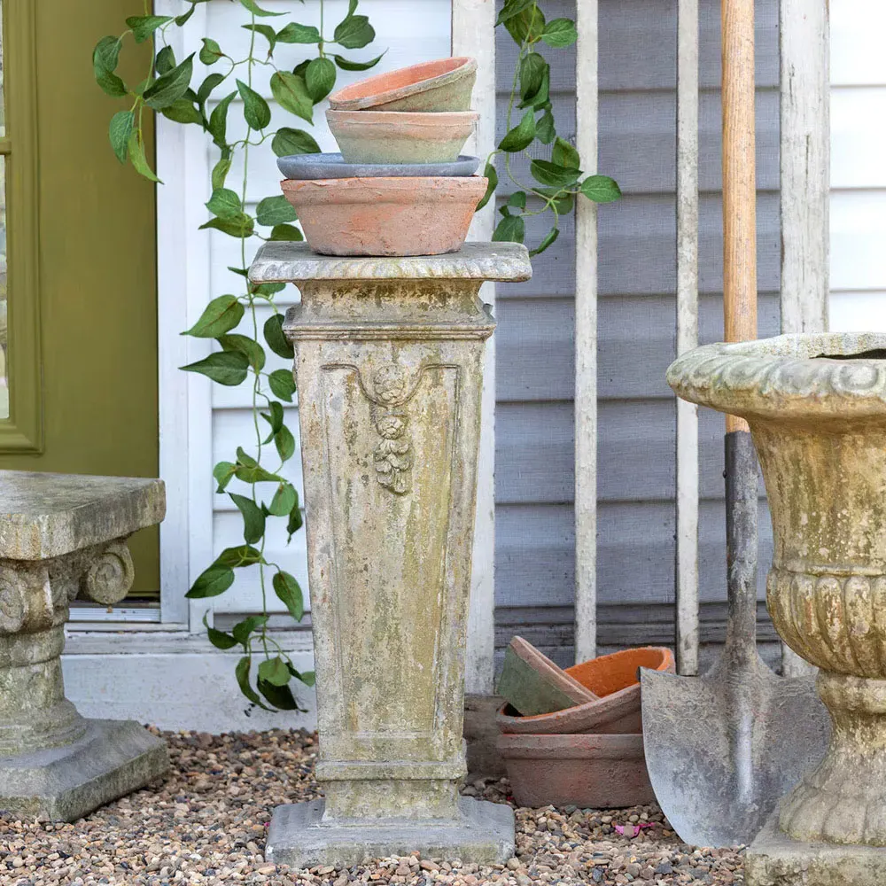 Clementine Square Garden Plinth Pedestal - Grey Silver