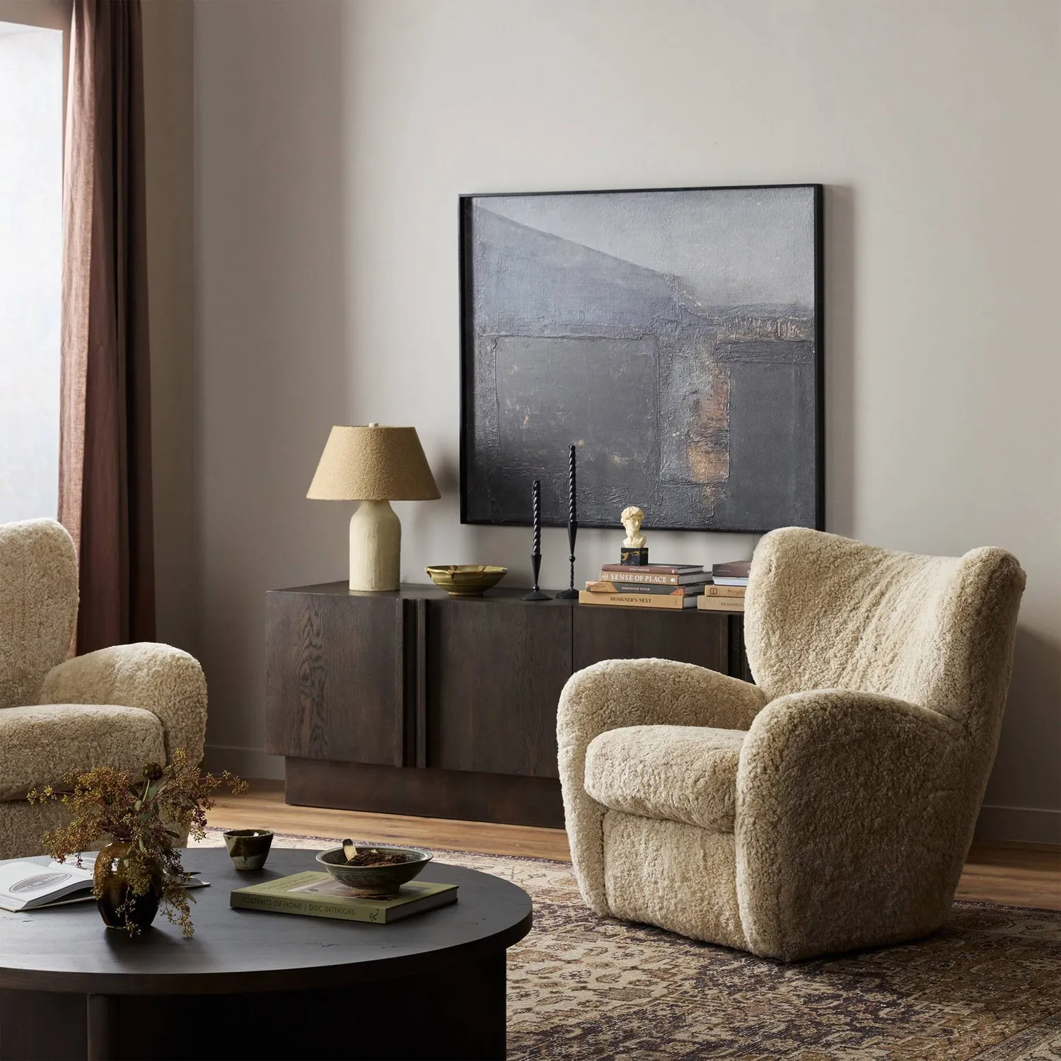 Clemmie Arm Chair - Beige, Shearling