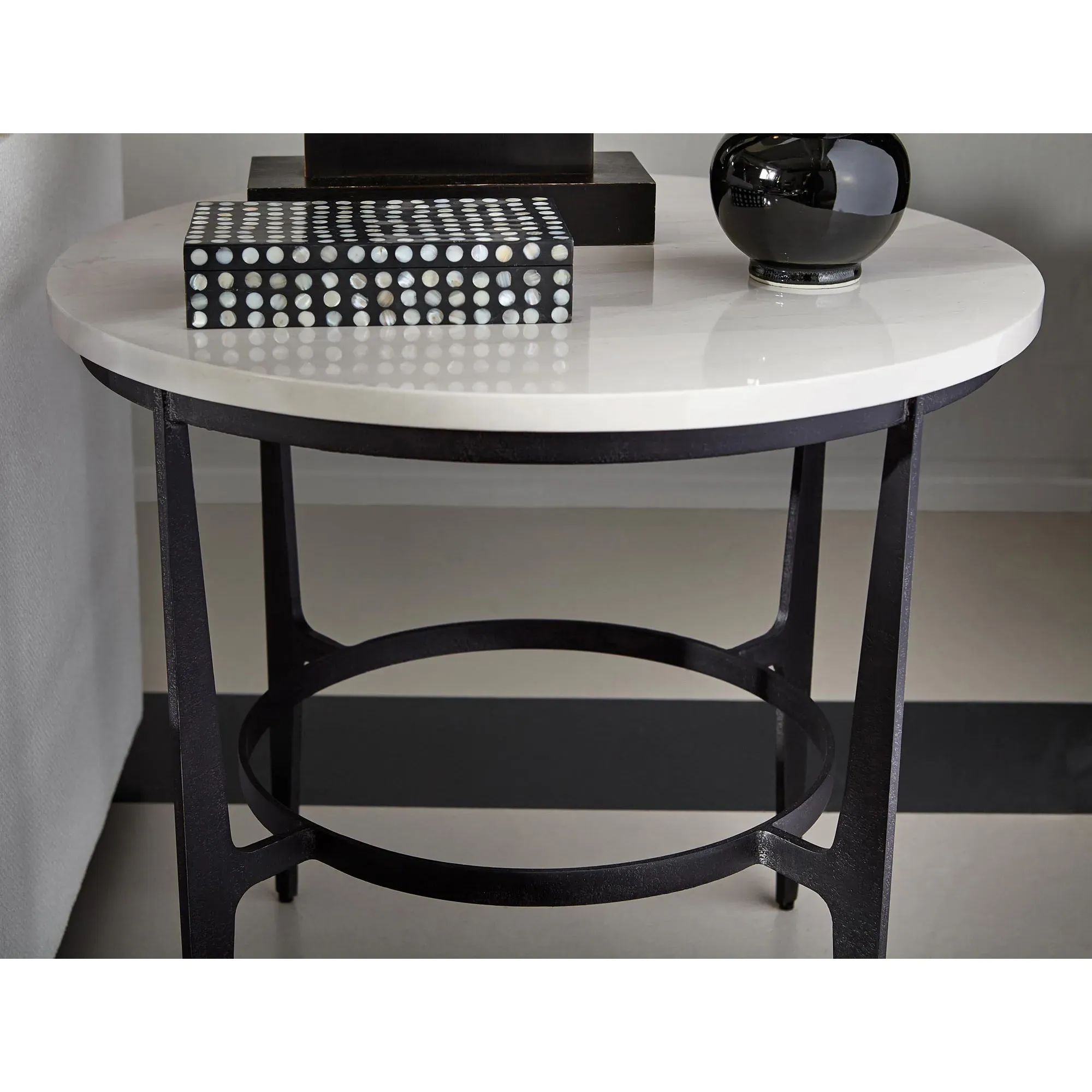 Cleo Round End Table - White, Faux Marble