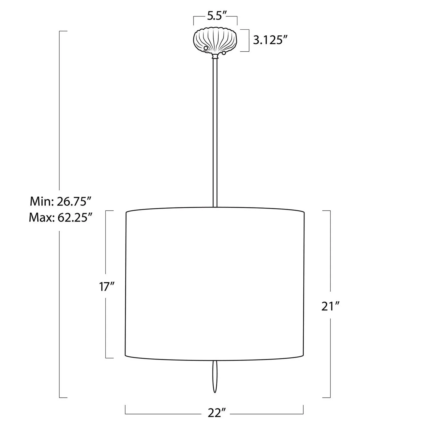 Clove Large Drum Shade Pendant - White, Linen