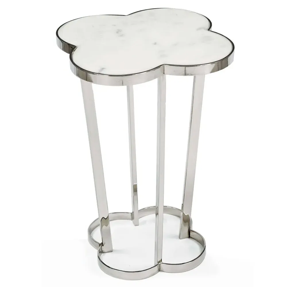 Clover Side Table - Polished Nickel, Marble