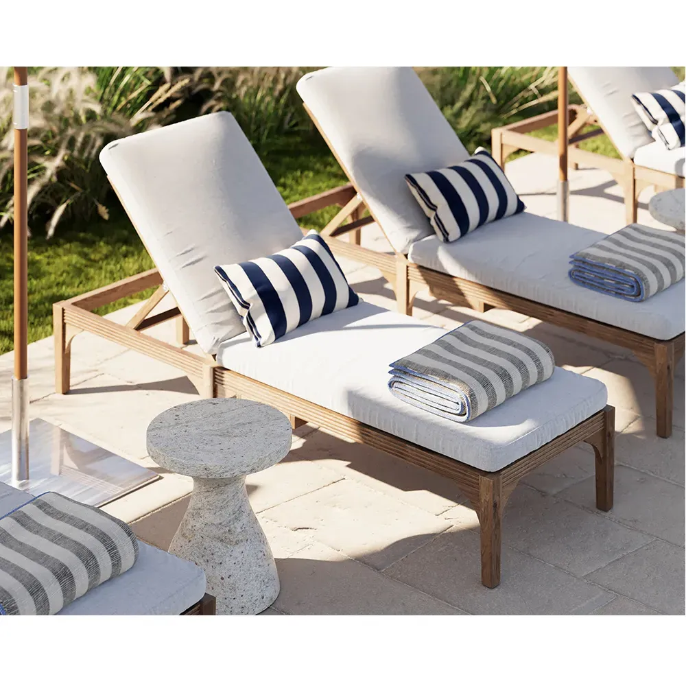 Club Outdoor Chaise Lounge with Cushion - Natural, Teak