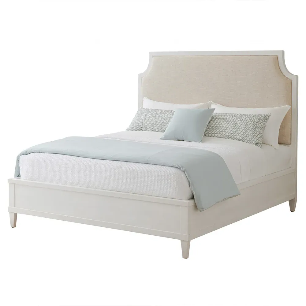 Coastal Queen Size Upholstered Bed - White, Mahogany
