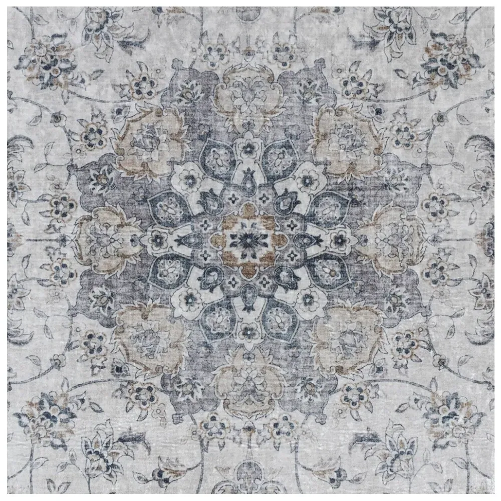 Coen Medallion Patterned Rug - Grey, Polyester