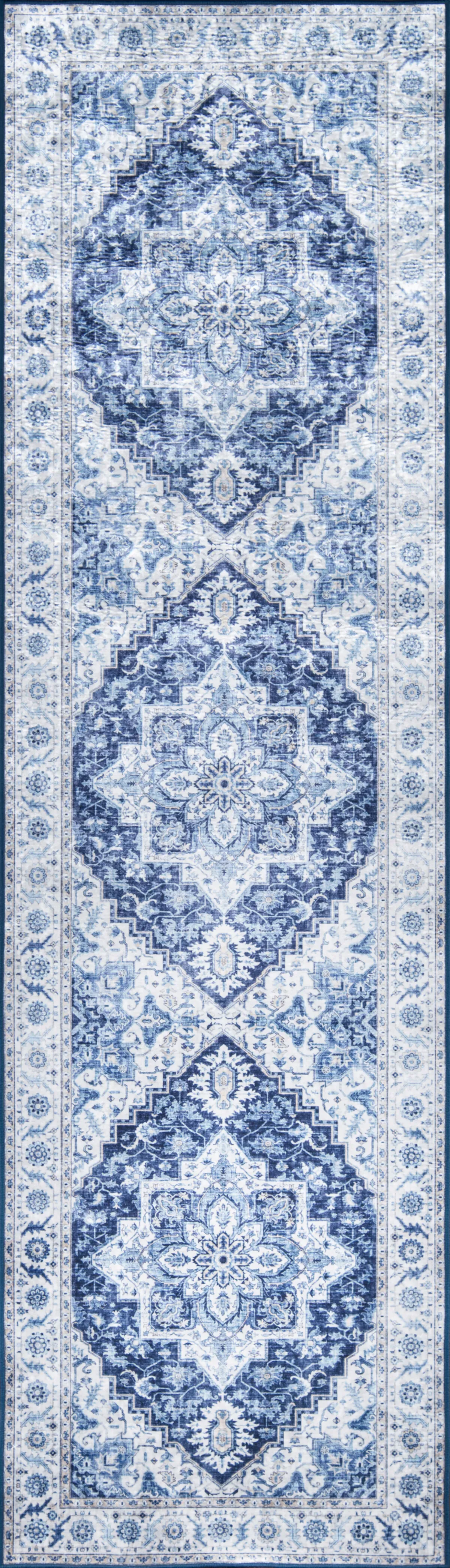 Coen Medallion Patterned Rug - Navy Blue, Polyester