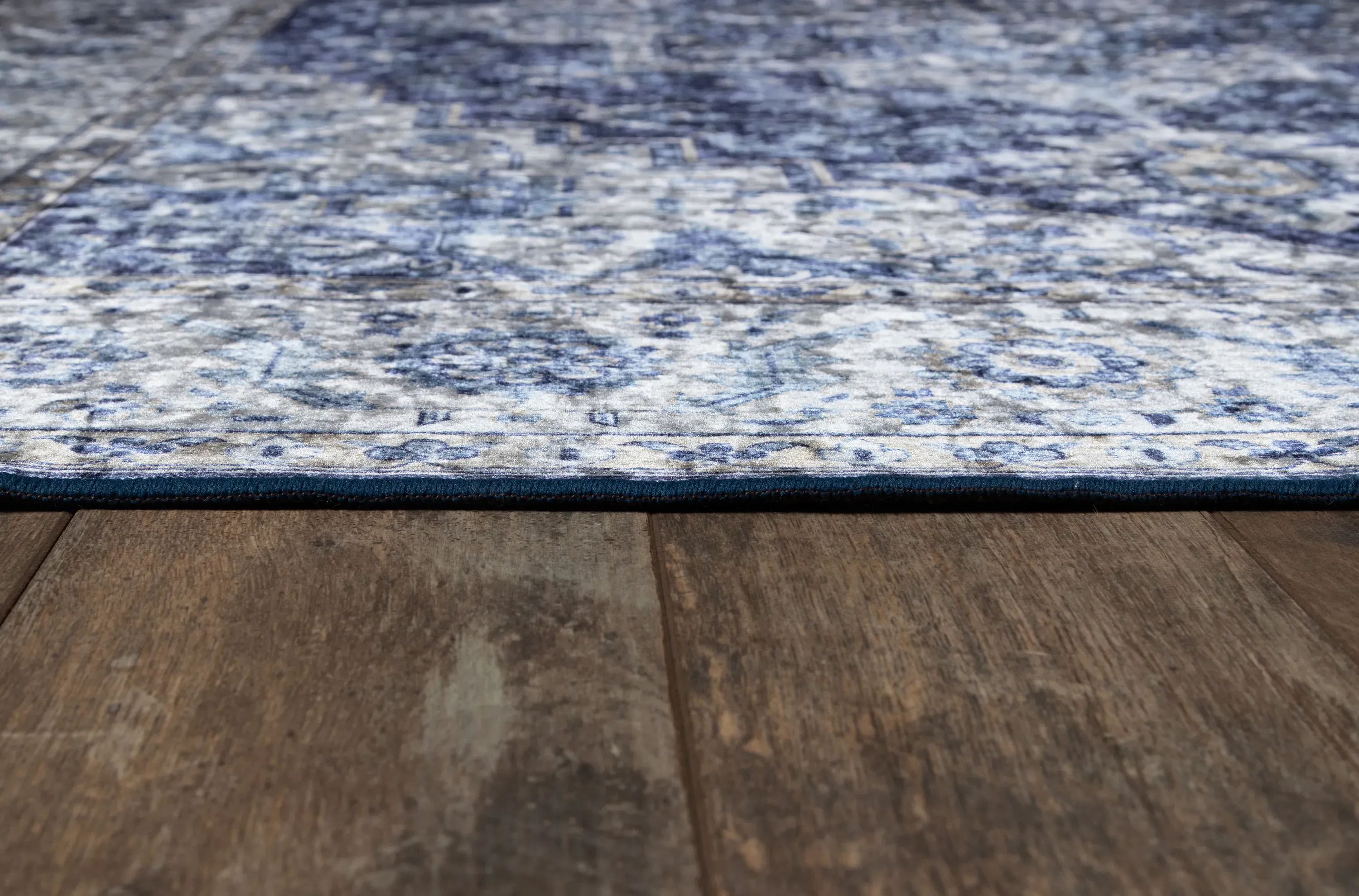 Coen Medallion Patterned Rug - Navy Blue, Polyester