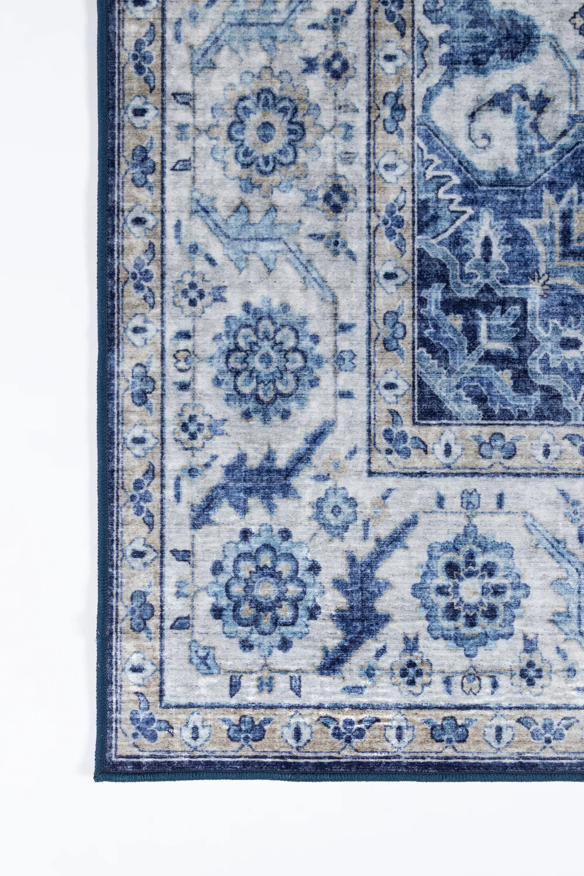 Coen Medallion Patterned Rug - Navy Blue, Polyester